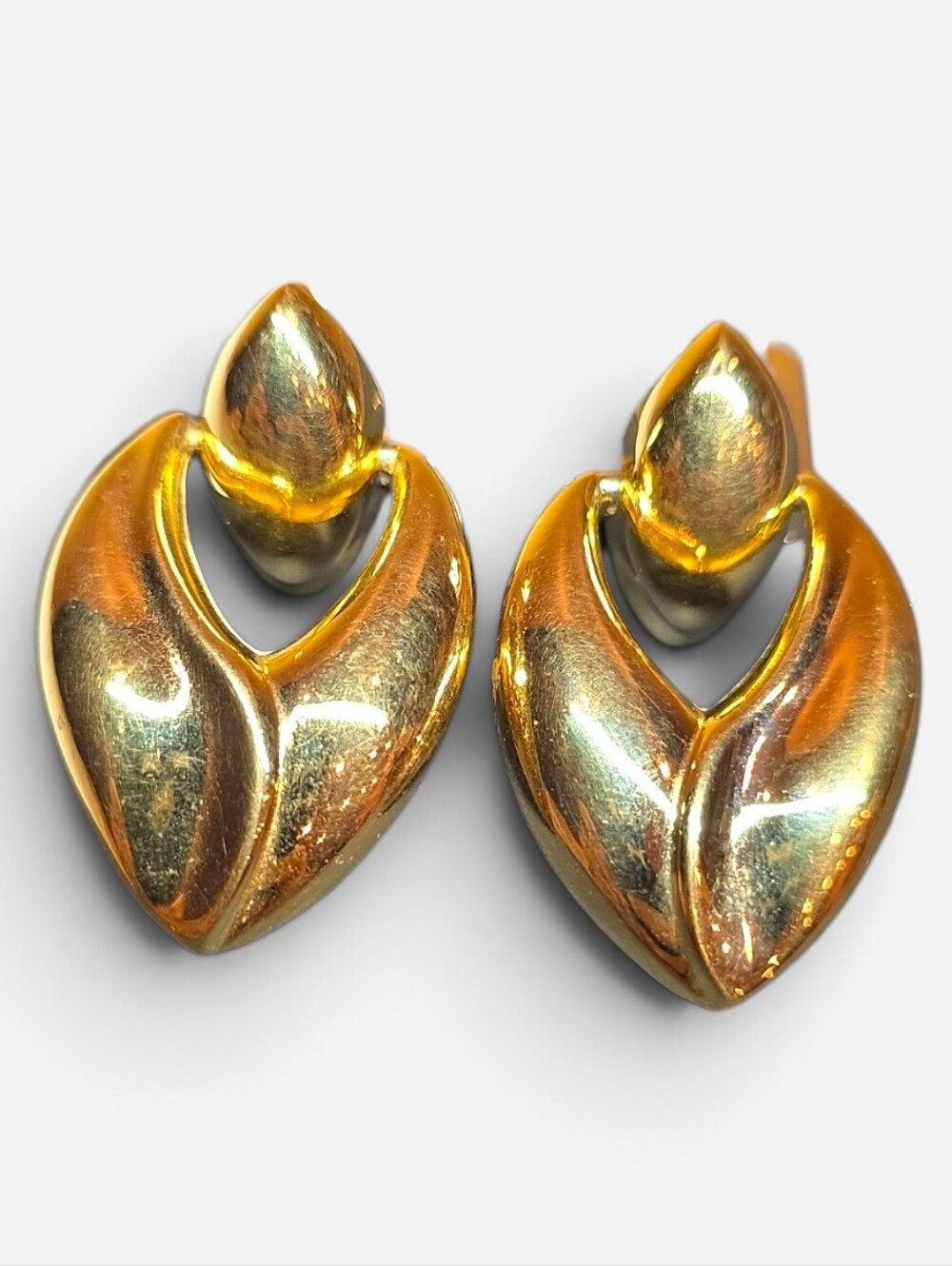Givenchy Gold Statement Leaf Drop Earrings Vintage Clip On